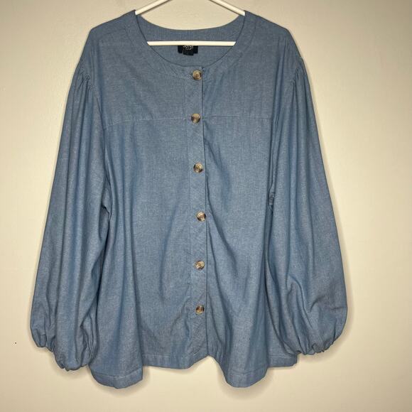 June + Vie by Roaman's Women's Plus Size Puff Sleeve Chambray Jacket Top Size 1X - Picture 2 of 11